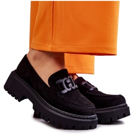 Damenschuhe aus Wildleder mit schwarzer Dekoration