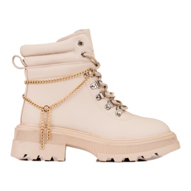 Beige Damenwanderschuhe mit Shelovet-Ketten