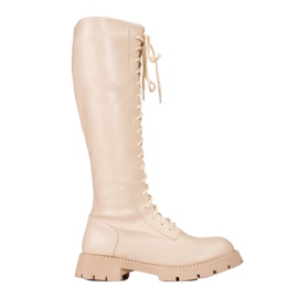 Beigefarbene Shelovet-Taschen für Damen mit hoher Schnürung