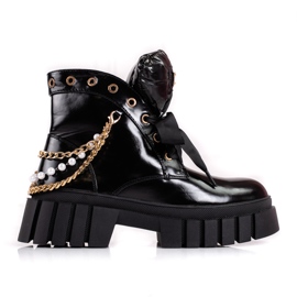 Lackstiefel für Damen mit Shelovet-Verzierungen schwarz