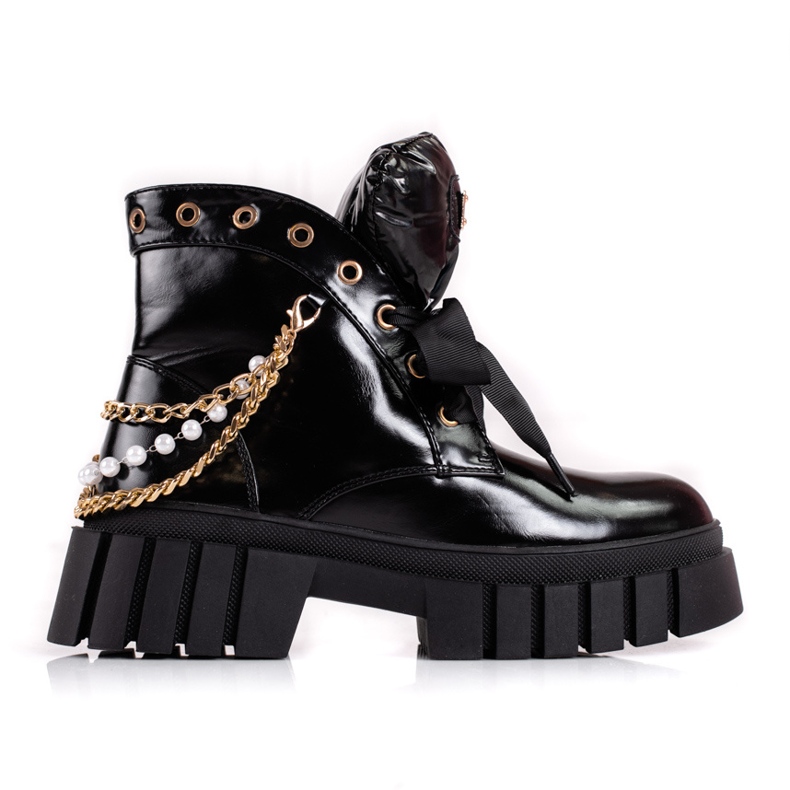 Lackstiefel für Damen mit Shelovet-Verzierungen schwarz