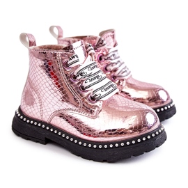 PA1 Warme Lederstiefel für Kinder Pink Dottie rosa