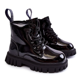 PA1 Lackierte schwarze warme Stiefel Heidi