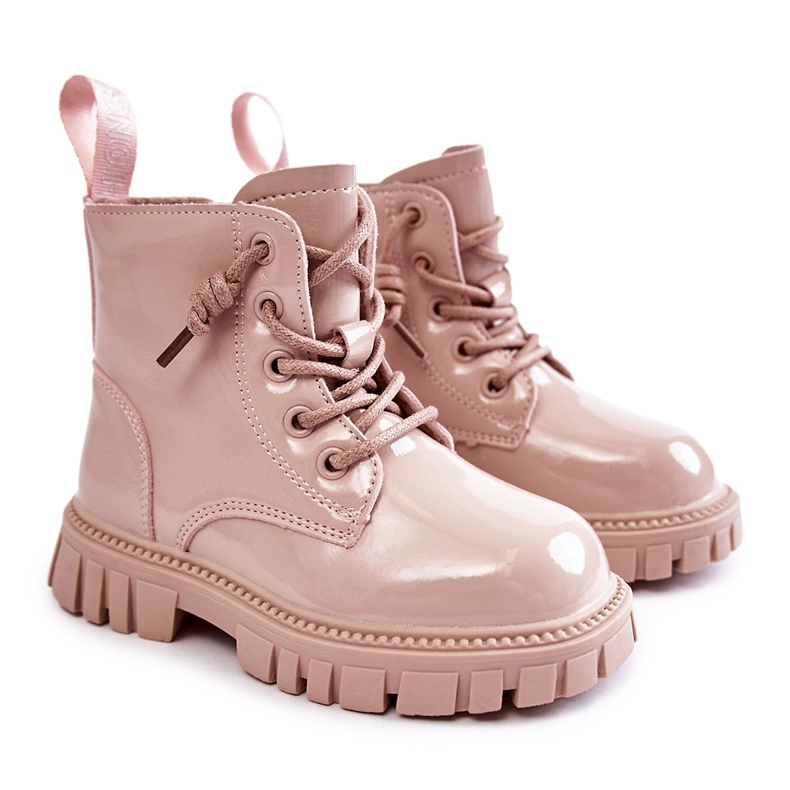 Lackierte warme Stiefel Hellbeige Heidi