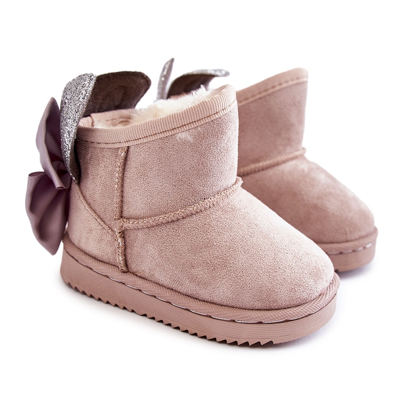 Warme Schneestiefel für Mädchen mit grauen Meriva-Schleifchen beige