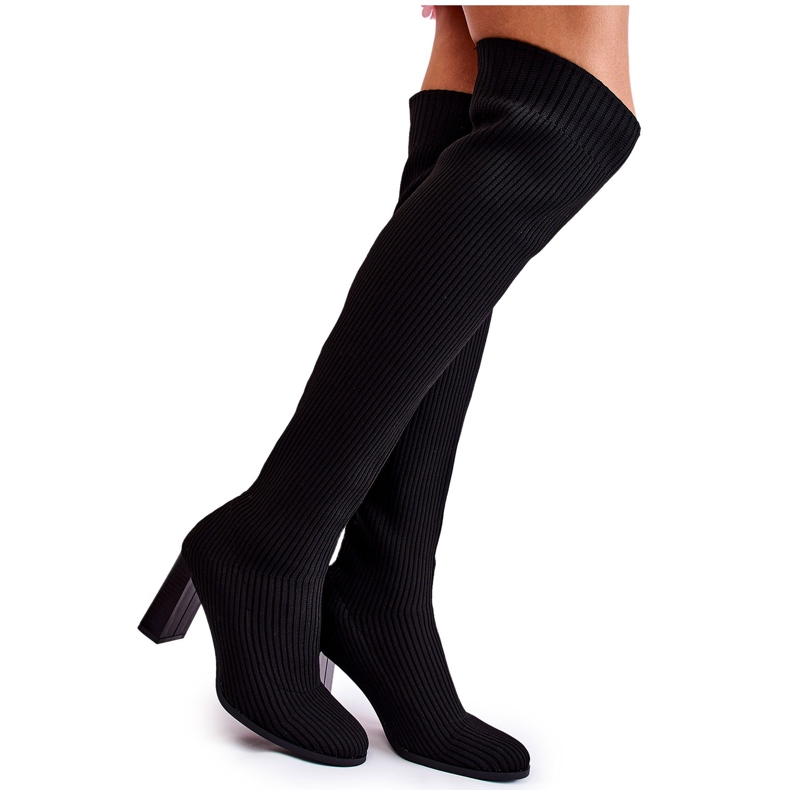 PS1 Gerippte klassische High-Heel-Stiefel Schwarz Laossi QT58P