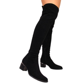 Schwarze eVento Overknee-Stiefel aus schwarzem Wildleder für Damen