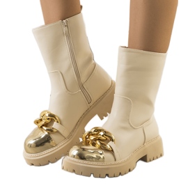 Beige Stiefel mit Morro-Kette