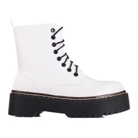 Weiße Shelovet-Damentaschen auf der Plattform geschnürt