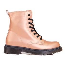 Shelovet Damenstiefel mit Goldschnürung und Metallic-Glanz braun