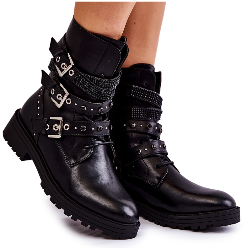 PG1 Warme Damenstiefel mit Streifen Plain Black Lambert schwarz