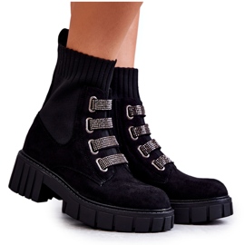 Seastar Schwarze Wildleder-Sockenstiefel zum Hineinschlüpfen mit Strasssteinen