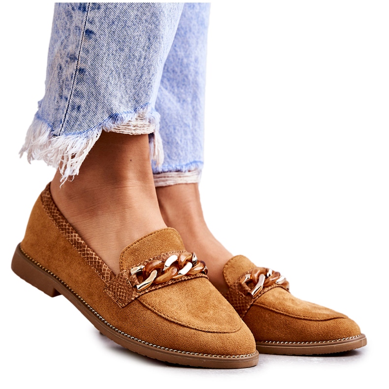 FB2 Damen-Loafer aus Wildleder mit einer Kette Camel Nolie braun