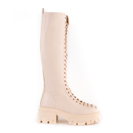 Beige Damenstiefel von Shelovet mit hoher Schnürung