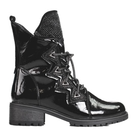 Damenstiefel aus Lackleder mit Shelovet-Kristallen schwarz