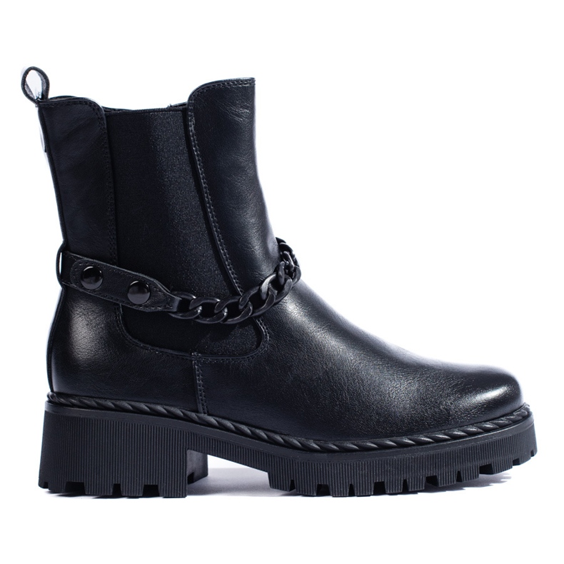 Schwarze Chelsea-Stiefel für Damen mit Kette