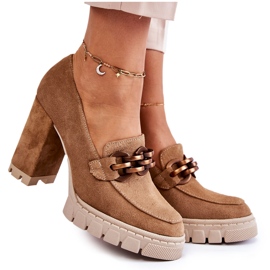 Lederpumps auf der Plattform und einer Bar Lewski Schuhe 3197 Beige braun