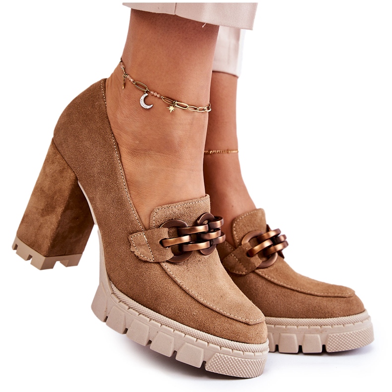 Lederpumps auf der Plattform und einer Bar Lewski Schuhe 3197 Beige braun