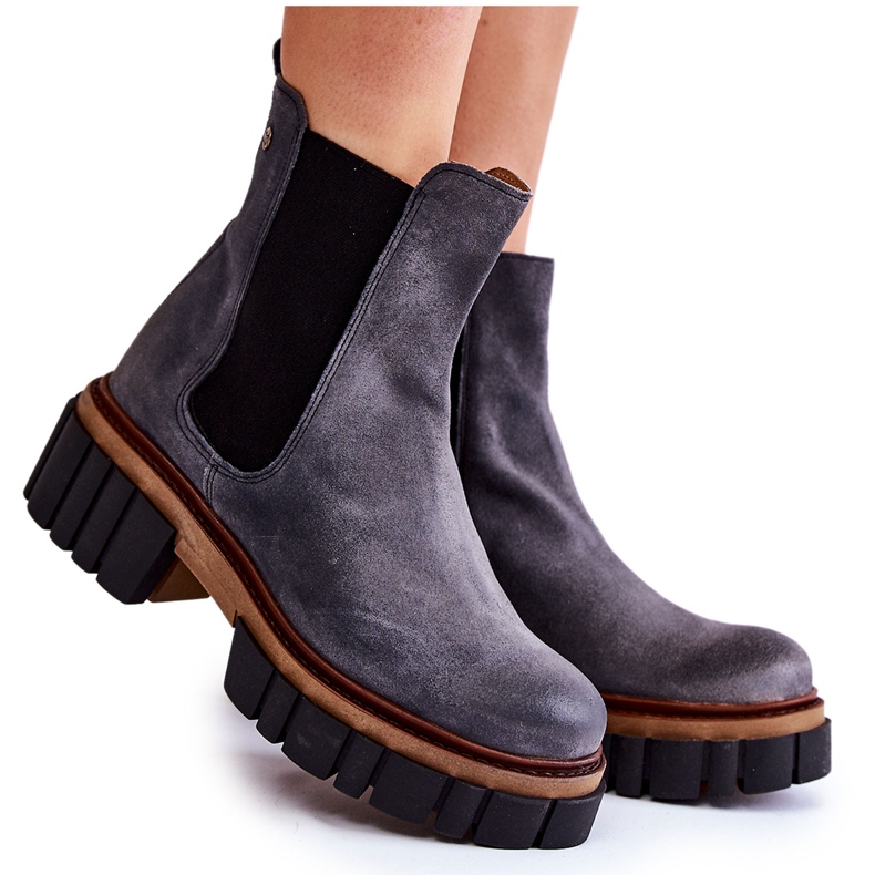 Lederstiefel Arbeiter Maciejka Grau 05312-03