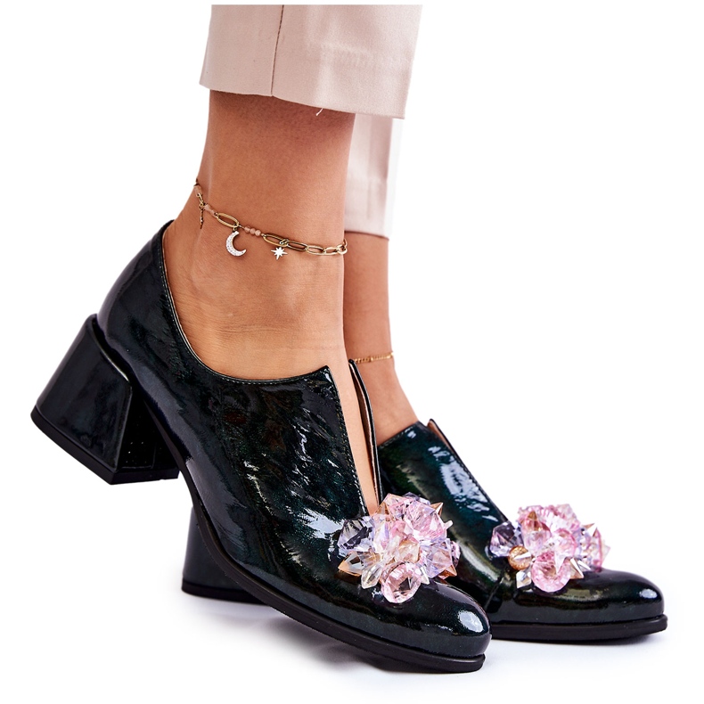 PA2 Lackierte Mosaikschuhe mit transparenter grüner Delaver-Dekoration