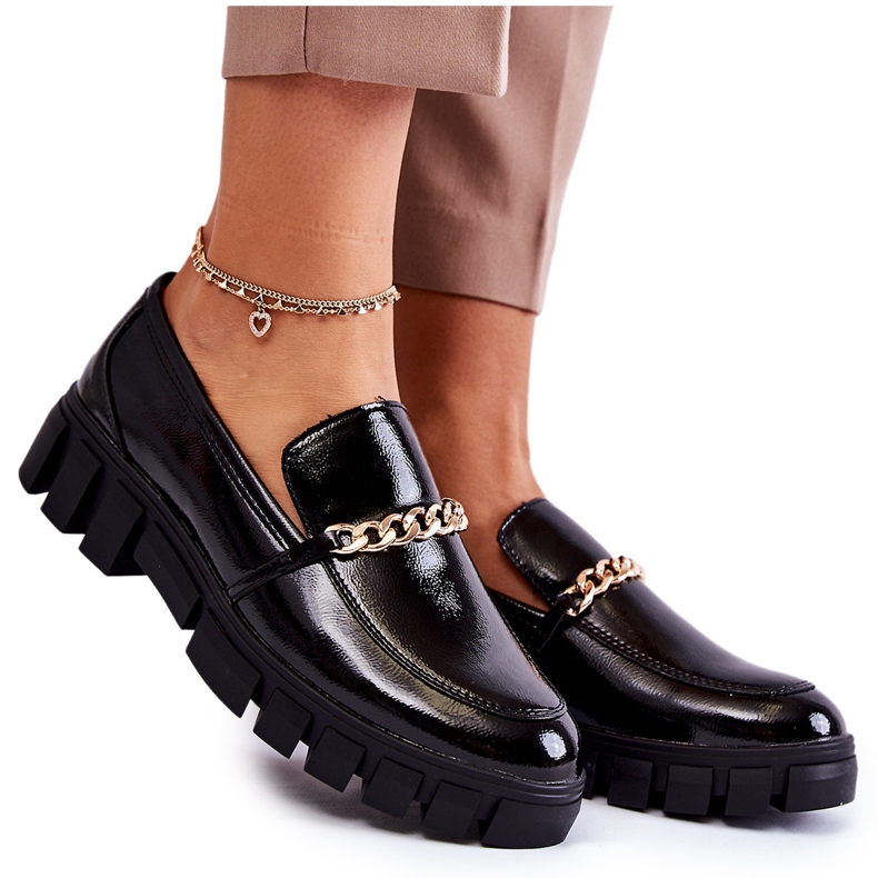 Sergio Leone Lackierte Schuhe mit Kette Schwarz Anne