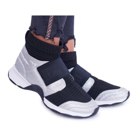 Damen Sportschuhe Lu Boo mit Socke Silver Glitter Phantom HT9022 schwarz silber-