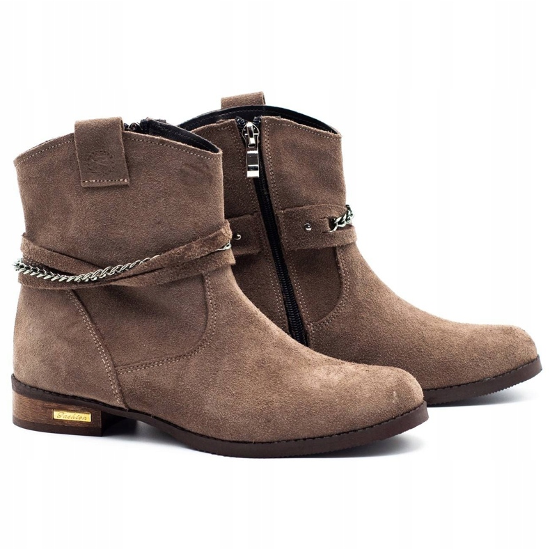 Olivier Isolierte Damenstiefel mit Kette Luna beige braun