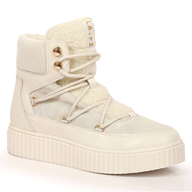 Schnürstiefel aus Leder auf einem hellbeigen Laura La.Fi-Plateau