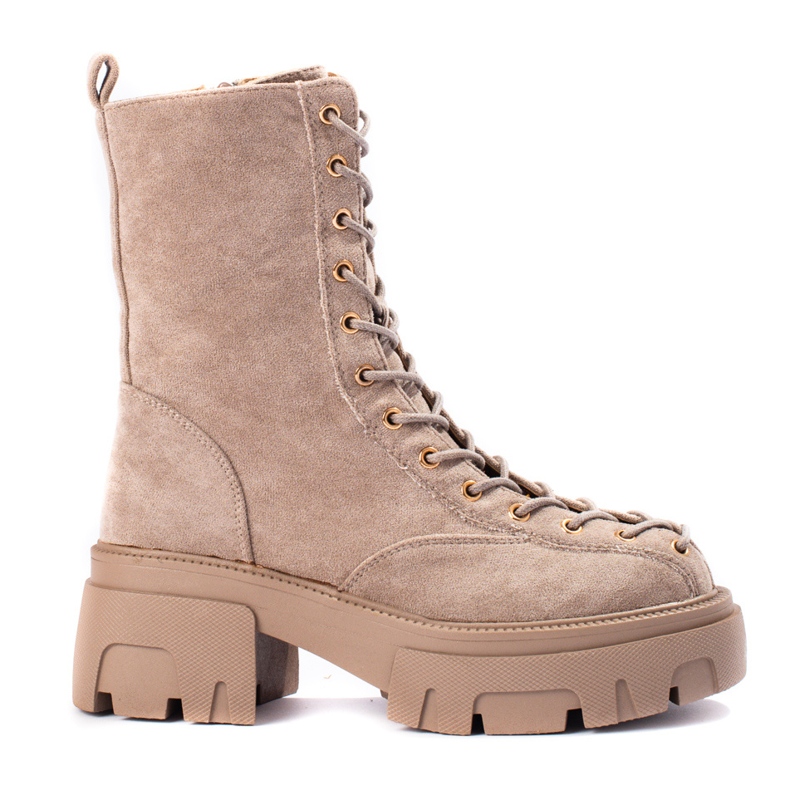 Damen-Workerschuhe mit Schnürung aus braunem Wildleder beige