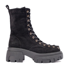 Damen-Workerschuhe mit Schnürung aus schwarzem Wildleder