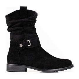 W. Potocki Schwarze Damenstiefel mit gekräuseltem Obermaterial Potocki