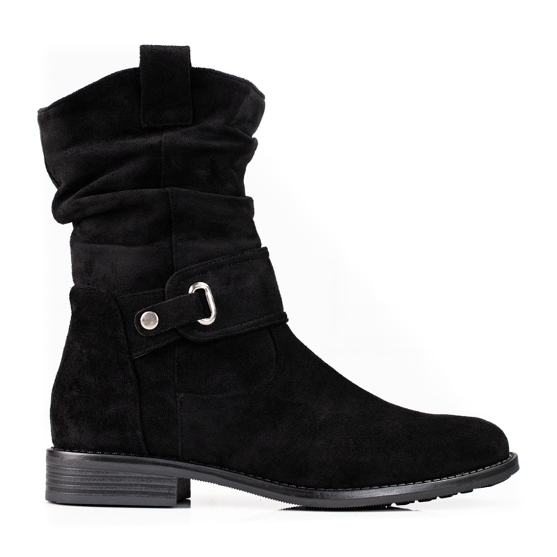 W. Potocki Schwarze Damenstiefel mit gekräuseltem Obermaterial Potocki