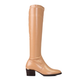 Lackierte Damenstiefel auf niedrigem Pfosten Vinceza beige