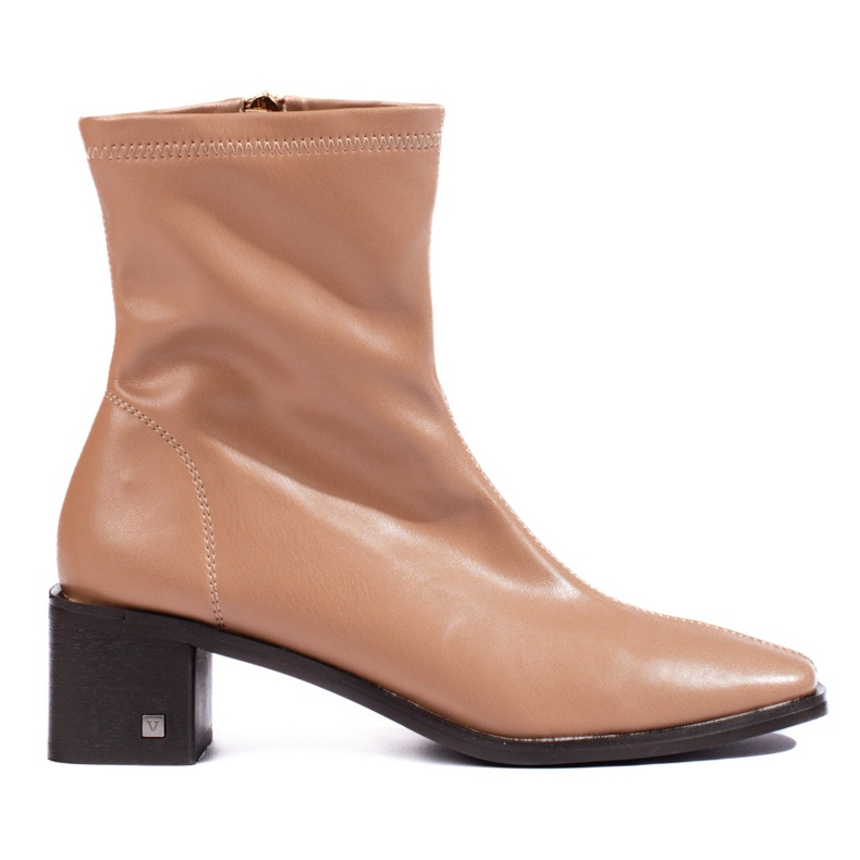 Eng anliegende Damenstiefel aus ökologischem Vinceza-Leder beige