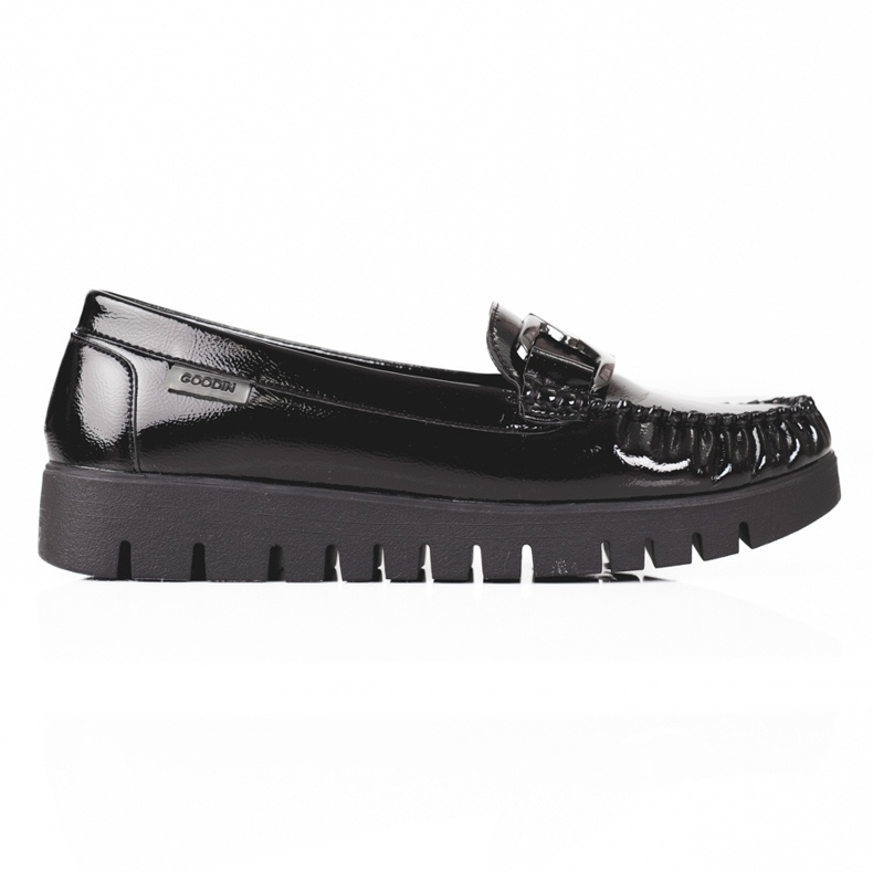 Schwarze Damenmokassins auf der Shelovet-Plattform