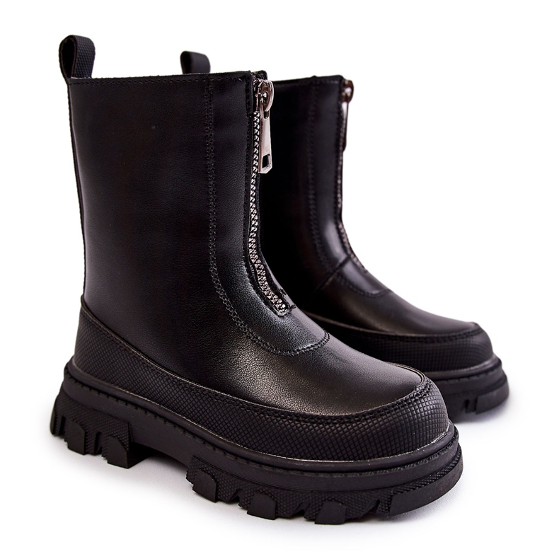 FR1 Modische hohe Lederstiefel mit schwarzem Daffy-Reißverschluss