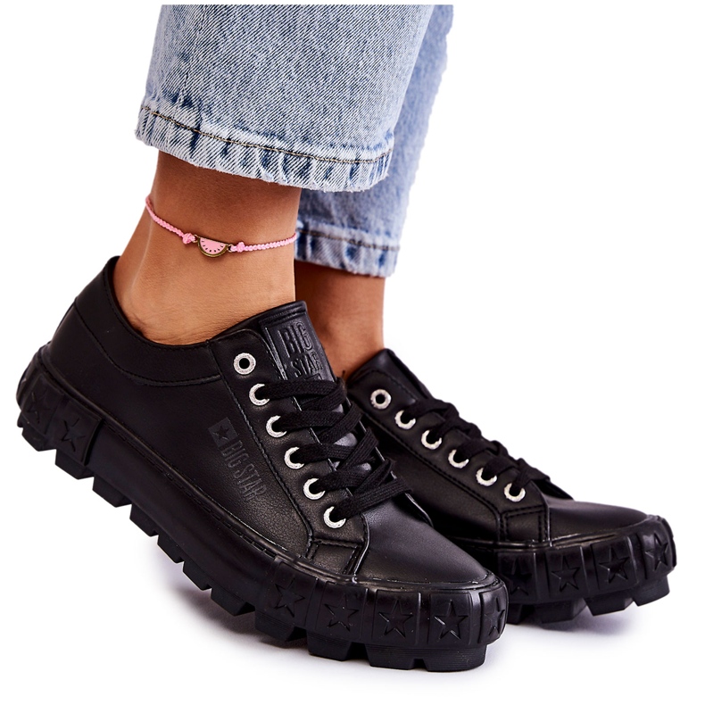 Modischer Ledersneaker Big Star KK274143 Schwarz