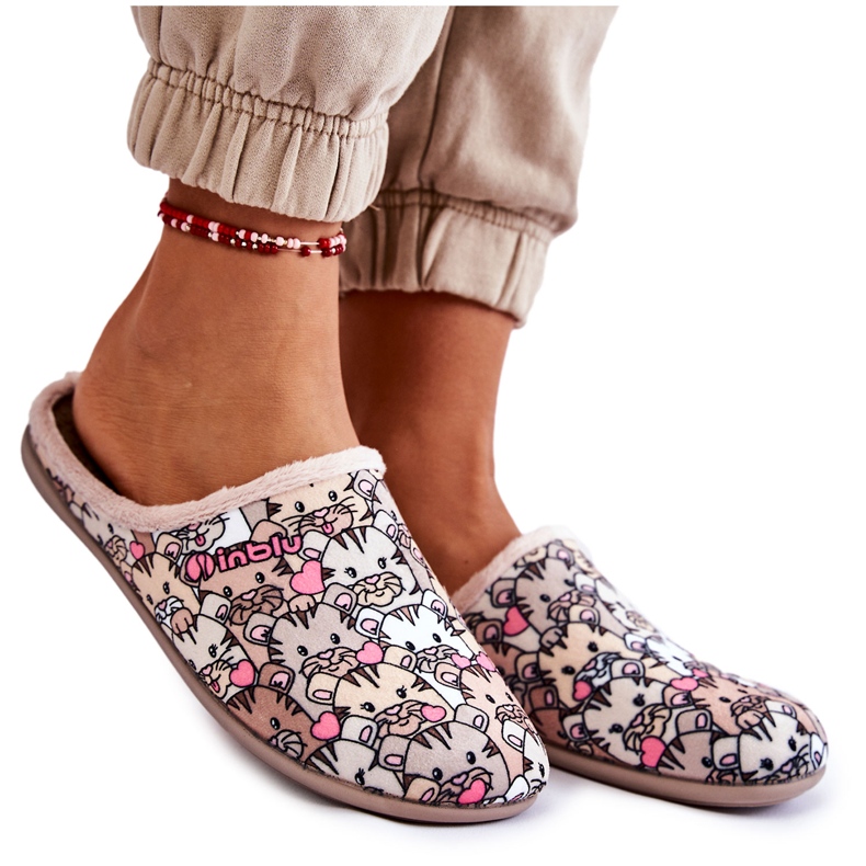 Hausgemachte Hausschuhe in Katzen Inblu GF-12-011 Beige braun mehrfarbig