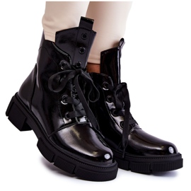 S.Barski Warme, lackierte Damenstiefel Workers Black Efemia schwarz