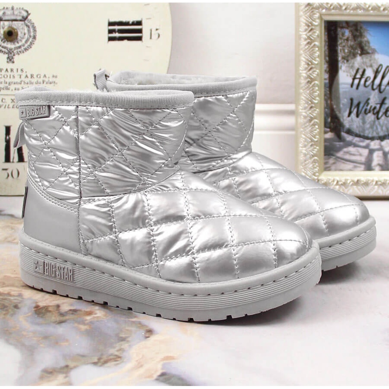 Silberne, gesteppte, gesteppte, silberisolierte Schlupf-Schneestiefel für Mädchen Big Star KK374241 silber-
