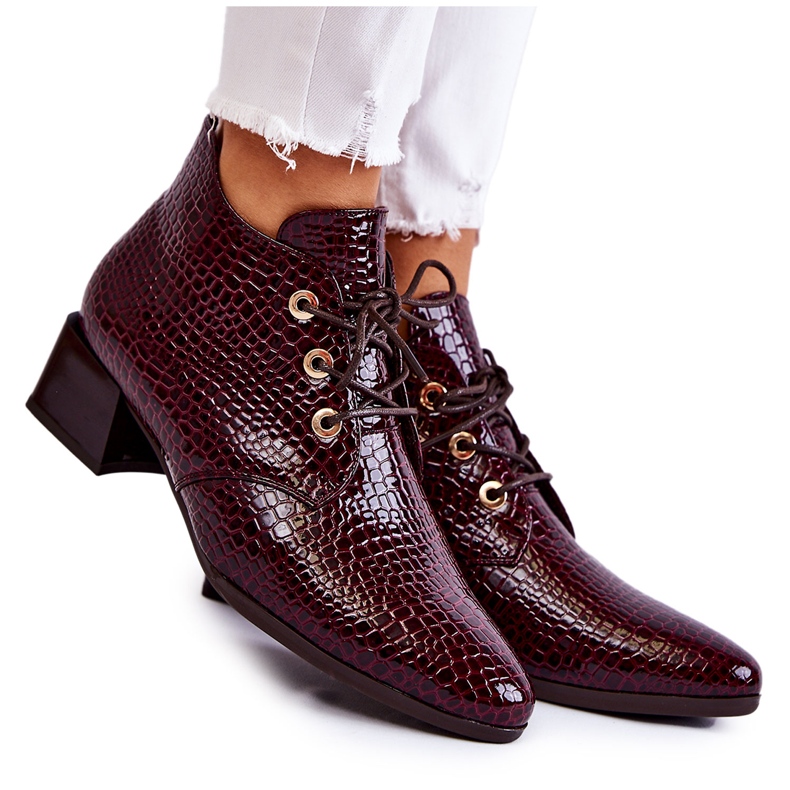 Vinceza Damenstiefel mit Krokodilmuster Burgund Farrah rot