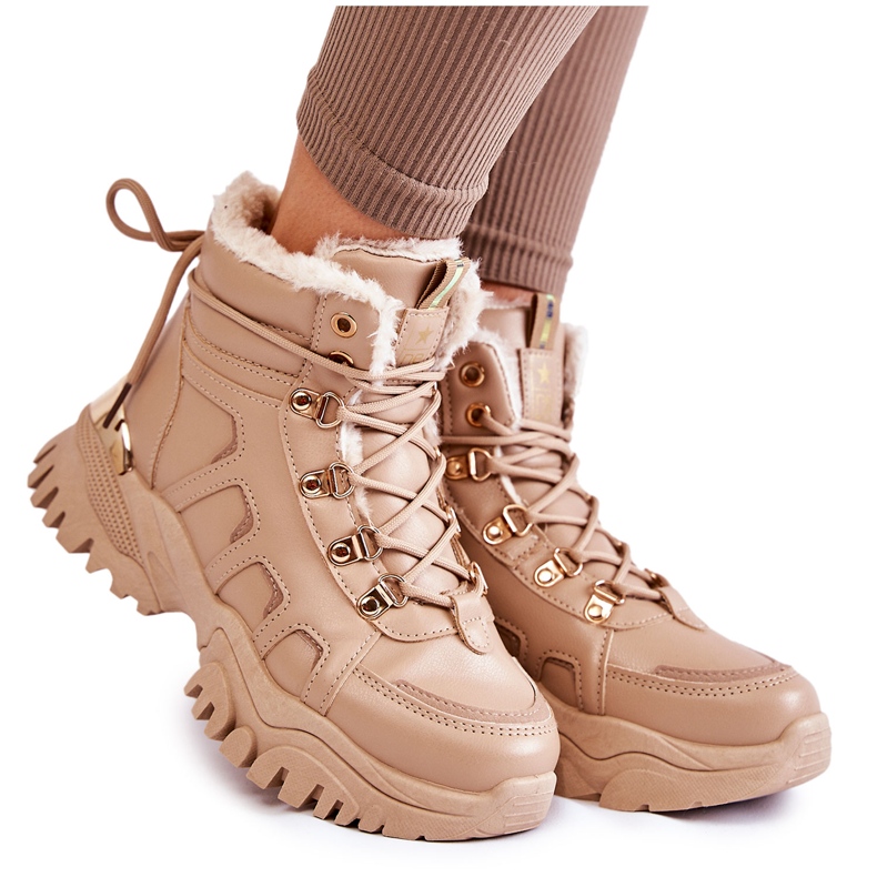 PE1 Warme Damenstiefel auf der Plattform Beige Ofelia braun