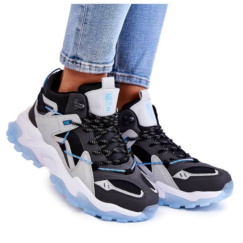Sportschuhe für Damen auf einer massiven Plattform Big Star KK274386 Schwarz-Grau