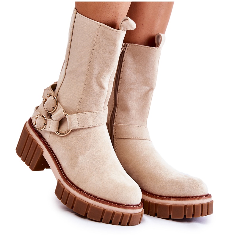 Warme Stiefel aus Wildleder für Damen Workers Beige Brinnon