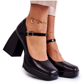 PA2 Lederpumps auf klobigen Absätzen Schwarze Tina