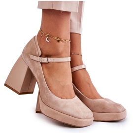 PA2 Wildleder Pumps auf Blockabsatz Beige Tina
