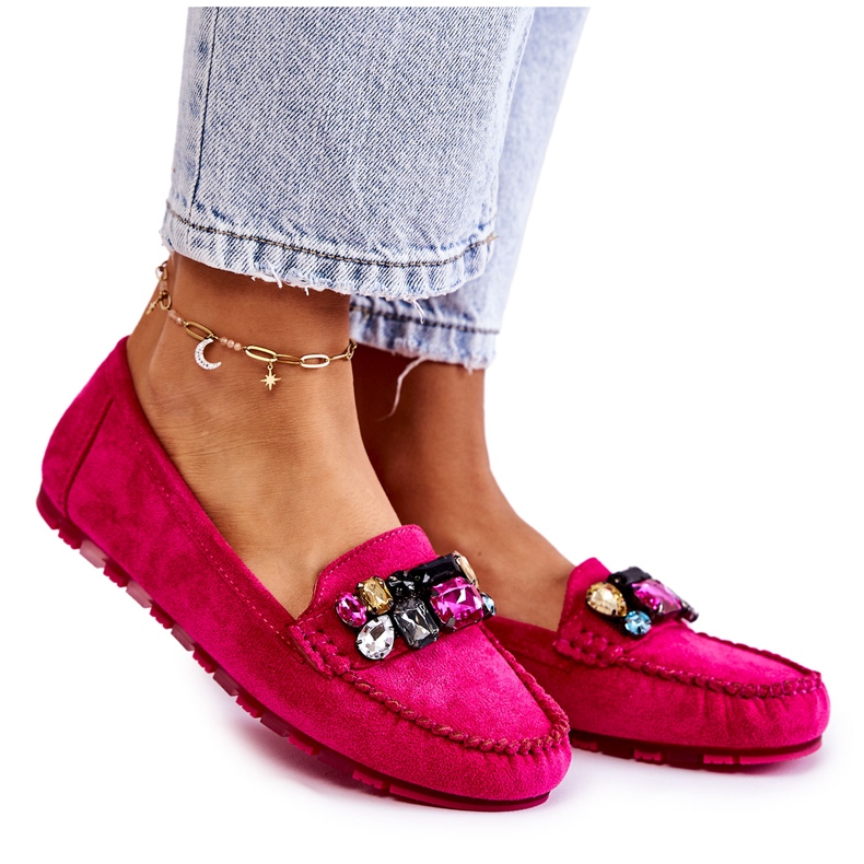 PS1 Damen-Wildleder-Loafer mit fuchsiafarbenen Janetta-Verzierungen rosa