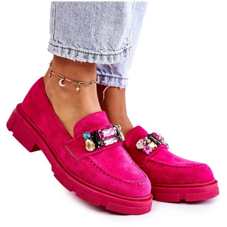 PS1 Wildleder-Loafer für Damen mit fuchsiafarbener Karlott-Verzierung rosa