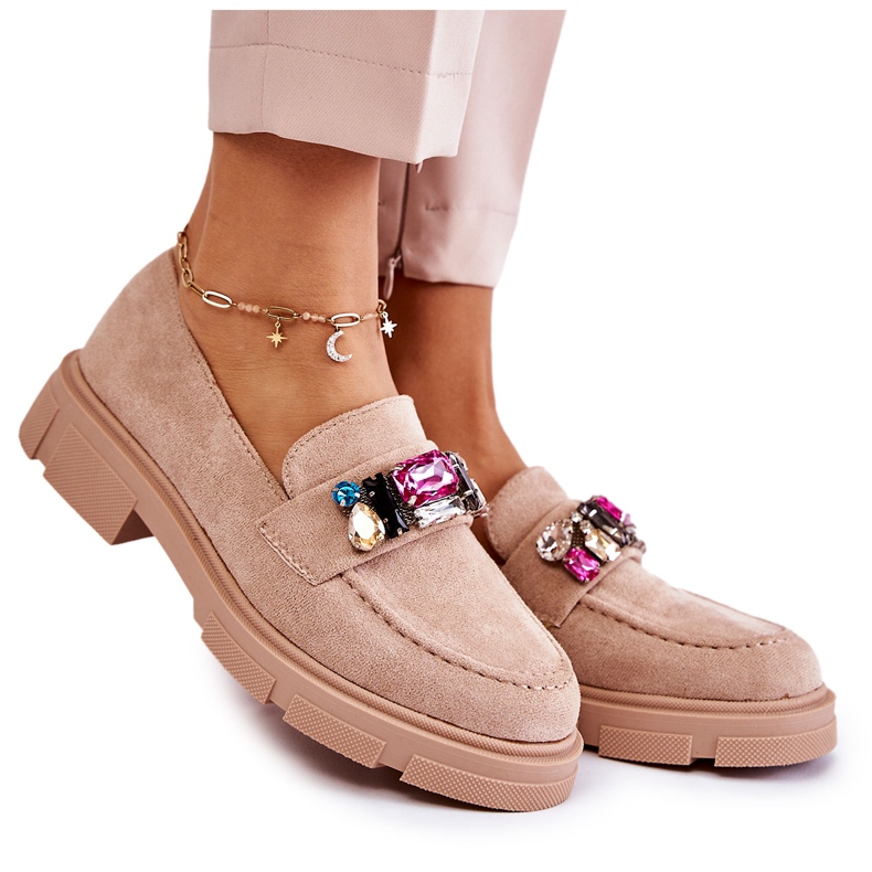 PS1 Wildlederloafer für Damen mit beigefarbener Karlott-Verzierung