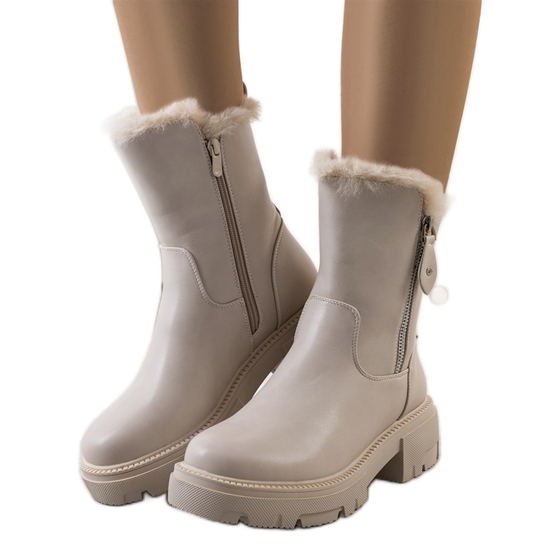 Beige Schneestiefel mit Degli-Pelz